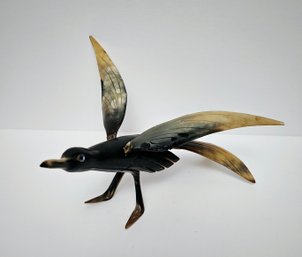 Vintage Horn Carved Bird Sculpture