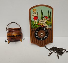Vintage Cauldron Keyholder And German Clock For Repair Or Parts THE GEEEEEESE