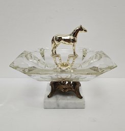 Vintage Horse Adorned Astray On Marble And Brass