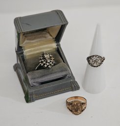 Vintage Cocktail And Initial Rings And Box