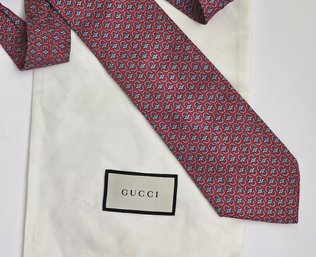 Authentic Gucci Classic Horsebit Logo Silk Tie With Dustbag
