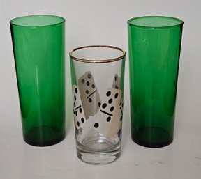Vintage Green Glasses And Die Glass