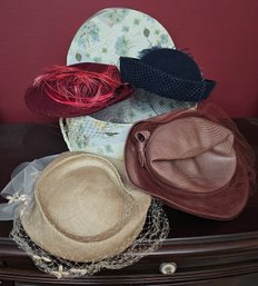 Hatbox Of Vintage Hats Including Some Glorious Fascinator Action