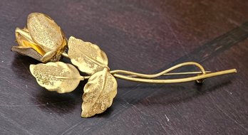 Vintage Made In Austria Hand Hammered Gold Tone Rose Brooch