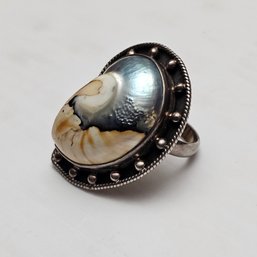 Natural Nautilus Shell Sterling Silver Ring Size 8