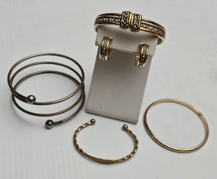 Vintage Bracelet Grouping Including Yurman Inspired Bracelet And Pierced Earrings