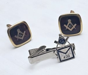 Vintage Mason Masonic Cuff Links And Tie Clip