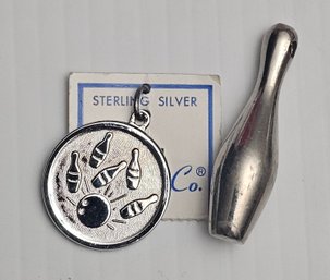 Vintage Sterling Silver Bowling Charm And Pin Charm