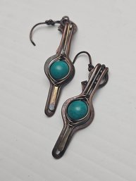 Vintage Free-form Copper? And Bead Leverback Earrings
