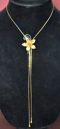 Stunner Vintage Gold Tone Necklace With Slider Floral Pendant