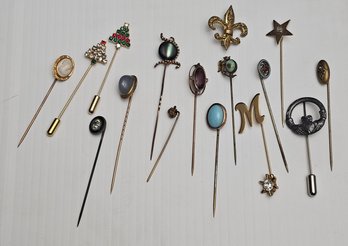 Vintage Stick Pin Grouping And Fleur-de-lis Pin