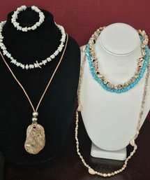 Shell Necklace And One Matching Anklet Grouping
