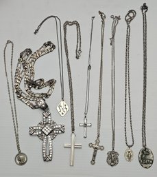 Grouping Of Religious Medallions, Cross And Shalom Necklaces