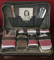 Midcentury Leather Swank Grooming Travel Kit Complete With Ginger Rogers (BABE) PHOTO