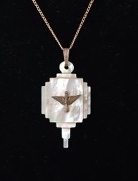 WWII US Army Air Force Sweetheart Mother Of Pearl Pendant On 1/20 12k GF Necklace