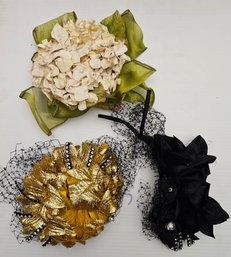 GOLD LAME AND FASCINATORS WOOOO Vintage Oversized Hair Accessories