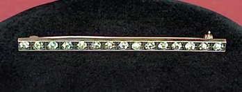 Vintage Sterling Silver And Rhinestone Bar Brooch 2.25' Long