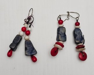 2 Pairs Of Unique Stone And Beaded Earrings