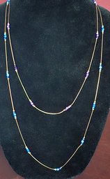 Vintage Gold Tone Herringbone Necklaces With Dainty Stones Marked Korea