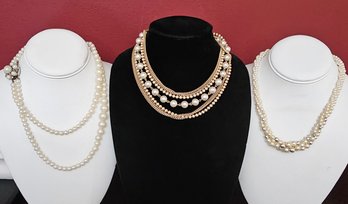 Vintage Faux Pearl And Beaded Necklaces Including Napier
