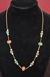Vintage Natural Stone And Beaded Goldtone Necklace