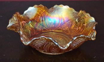 Vintage Orange Carnival Glass Ruffled Bowl