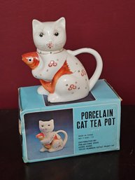 NOS Vintage Cat And Goldfish Teapot