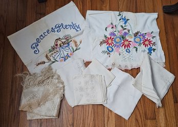 Vintage And Antique Small Linens Including Embroidered Need Cleaning