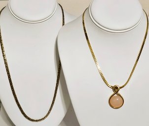 Vintage Gold Tone Necklaces Including Pink Slider Pendant