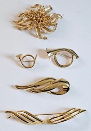 Vintage Goldtone Brooch Grouping Including Horns