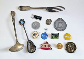 Grouping Of Vintage Smalls Incl Roosevelt Pin Advertising Utensils And More