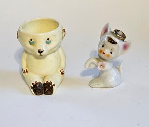 Lookit These Cute Little Weirdos Vintage Porcelain Cat Kid Angel And Ceramic Bear?