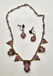 Art Deco Vermeil And Amethyst Suite Including Choker And Screwback Earrings