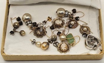 Box Of Vintage Pierced Earrings Including Cameos And More
