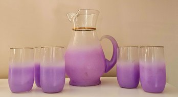 Vintage Purple Blendo Midcentury Modern Pitcher And 5 Glasses