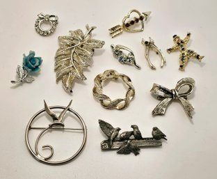Vintage Silver Tone Brooch Grouping