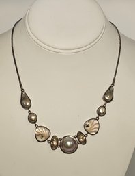 Artesian Hand Made Shell, Pearl, And Natural Stone Necklace Sterling Silver