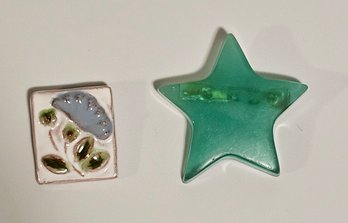 Ceramic Floral And Resin Star Brooches
