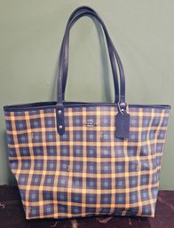 Like New Coach Plaid Reversible City Tote