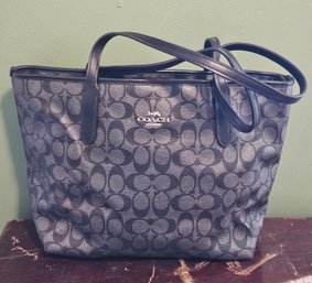 Excellent Condition Pre-owned Coach City Tote Purse Black And Silver