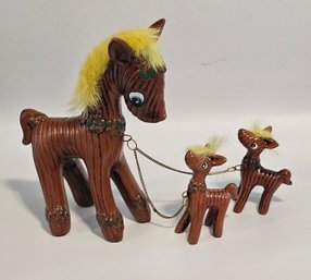 Midcentury Horse And Foal Ceramic Leashed Set