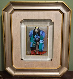 After Pable Picasso Enamel Over Sterling Silver 'Woman With Green Scarf' Art Hollywood Regency Style Framed