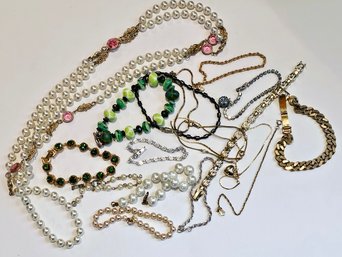 Vintage Bracelets And Long Faux Pearl Necklace