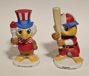 1980 Olympics Committee Licensed Sam The Olympic Eagle And LA 1984 Baseball Porcelain Figurines