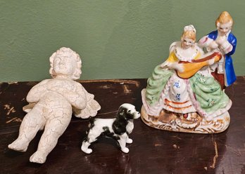 Staffordshire Couple, Porcelain Spaniel, Resin Angel