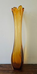 2 Feet Tall Midcentury Amber Glass Swung Vase A BIG BABE