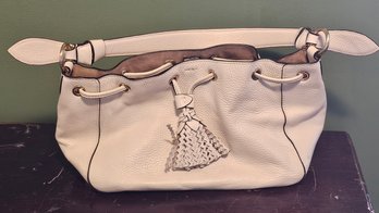 Coach White Pebbled Leather Tassel Hang Bag Preowned