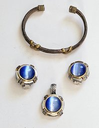 Yurman Style Vintage Jewelry Suite With Blue Cabochons