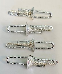 Vintage Trombone Brooches Silvertone And Rhinestone
