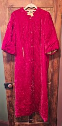 Midcentury Red Velvet House Coat With Lucite And Aurora Borealis Buttons EXCELLENT AND AMAZING